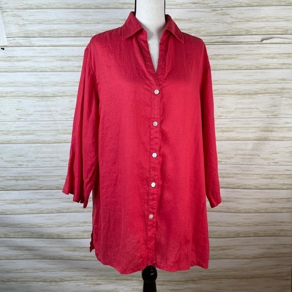 Stonebridge Red Linen Lagenlook Flowy Side Slit Tunic - Picture 1 of 5